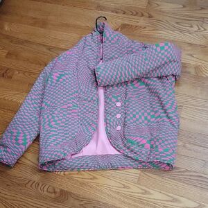 DAVI & DANI Vibrant Pink and Green Checkered Jacket